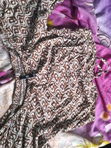 Brown Geometric Print Smocked Top