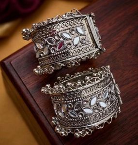 Boho Silver Mirror Work Bangles