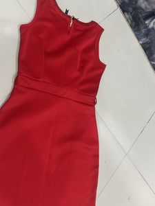 Elegant Red Dress with Embellished Neckline