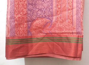 Peach Printed Kota Doria Saree