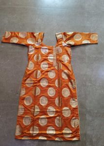Orange Brocade Kurta with Pants