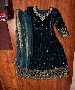 Teal Velvet Lehenga Choli