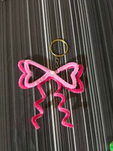 Pipe Cleaner Pink Bow Keychain