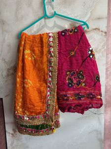 Vibrant Pink &amp; Orange Embroidered Saree