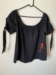 Black Off-Shoulder Embroidered Top