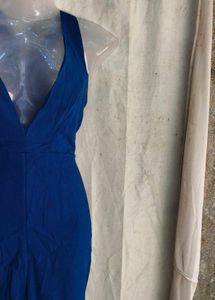 Elegant Royal Blue Plunge Neck Gown