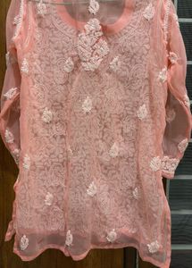 Peach Chikankari Short Kurti