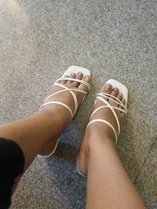 Cream Strappy Block Heel Sandals