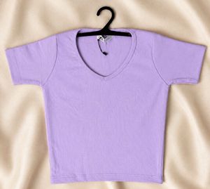 Lavender V-Neck Crop Top