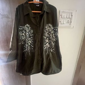 Embellished Dark olive green top