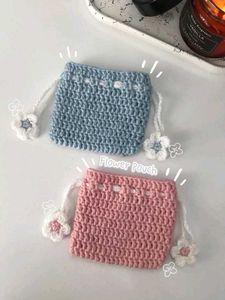 Handmade Crochet Pouches with Flower Charm