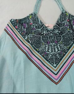 Light Blue Embroidered Halter Dress