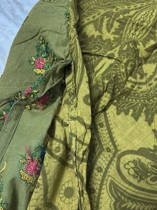 Olive Green Embroidered Kurta  with Dupatta