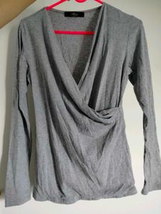 Gray Wrap Long Sleeve Top