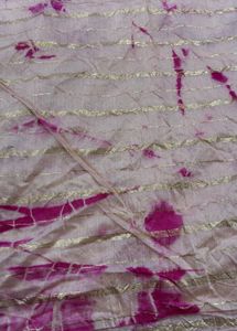 Pink Tie-Dye saree with Golden Stripes(no blouse)