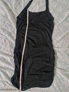 Black Halter Ruched Mini Dress