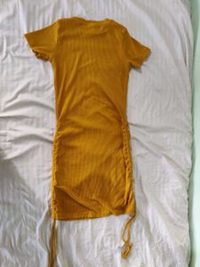 RIO Mustard Yellow Ruched Bodycon Dress