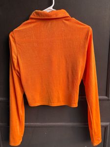 H&amp;M Orange Ruched Button-Up Shirt