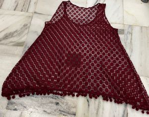 Net Crochia Top Maroon Colour Sleeveless