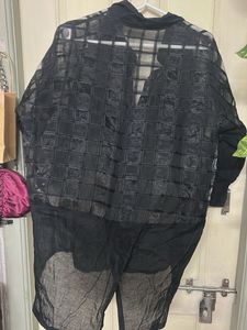 Chic Sheer Black Button-Up Top