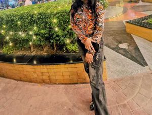 Marble Print mock neck top