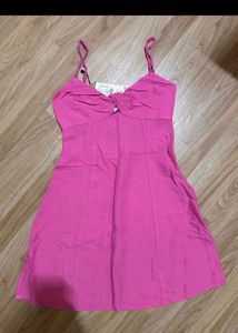 Pink Spaghetti Strap Twist Front Dress