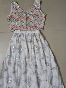 Elegant White Sequin Lehenga Set