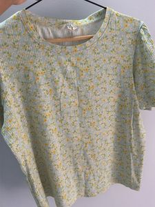 Floral Print Ribbed Top