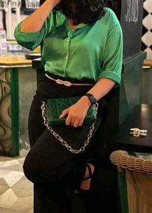 Emerald Satin Button-Up Blouse
