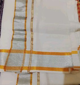Brand New Dhoti with Gold &amp; Silver Border