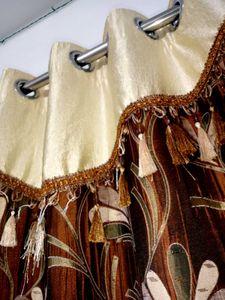 Elegant Brown Leaf Pattern Curtains 3 set