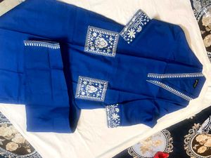 Elegant Blue Kurta Set with White Embroidery