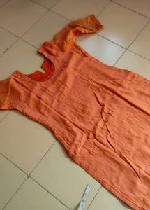 Peach Kurti with Embroidered Neckline
