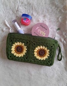 Handmade Crochet Sunflower Pouch