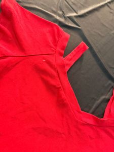 Red Cold Shoulder V-Neck Top