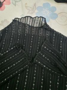 Sheer Mock Neck Long Sleeve Top