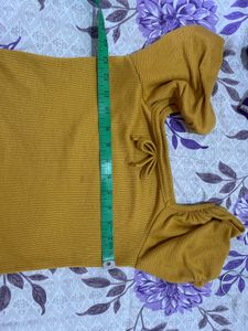 Yellow Puff Sleeve Ribbed Top