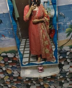 Elegant Coral Kurta Set with Dupatta