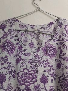 Purple Floral Print Cotton Kurta
