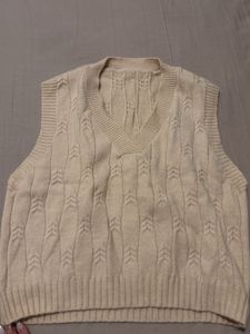 Cream Cable Knit V-Neck Sweater Vest