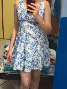 Blue Floral Print Fit &amp; Flare Dress