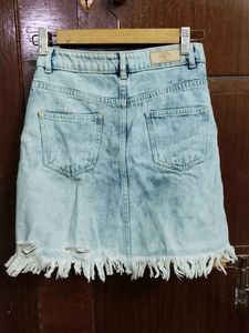 Size XS Women's Denim Skirt with Neon Zipper