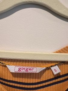Mustard and Blue boat neck top