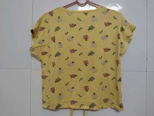 Cute Yellow Perfume Bottle Print Crop Top