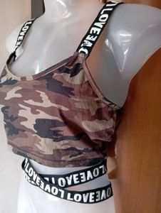 Trendy Camo Crop Top with "Love" Straps