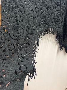 Black Crochet Fringe Poncho Top