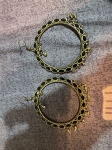 Oxidized Hoop Earrings with Black Stones