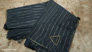 Elegant Grey Saree with Silver Stripes