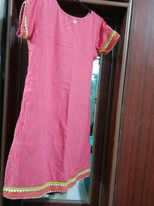 Pink Kurta with Embellished Neckline