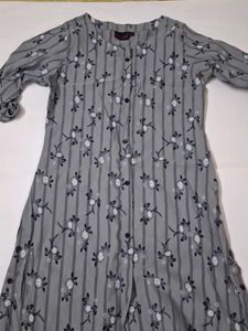 Grey Floral Striped Kurta